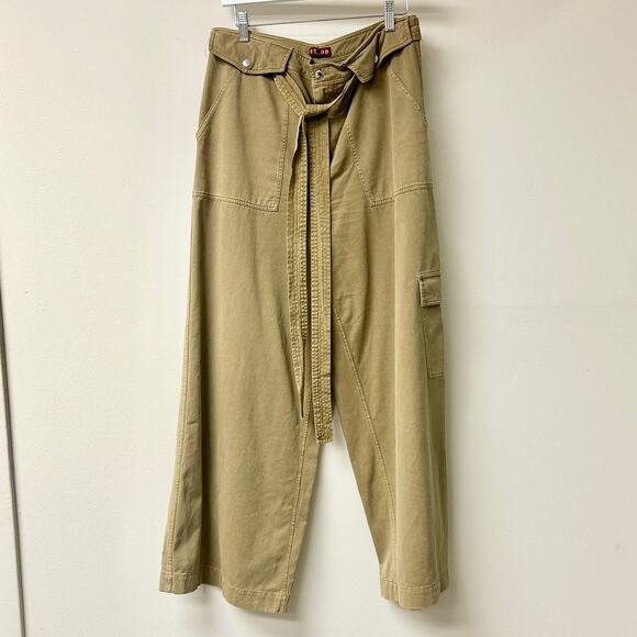 Staud Brayden Belted Cotton-Twill Wide-Leg Utility Pants Army Green Women's 6 - Picture 2 of 5